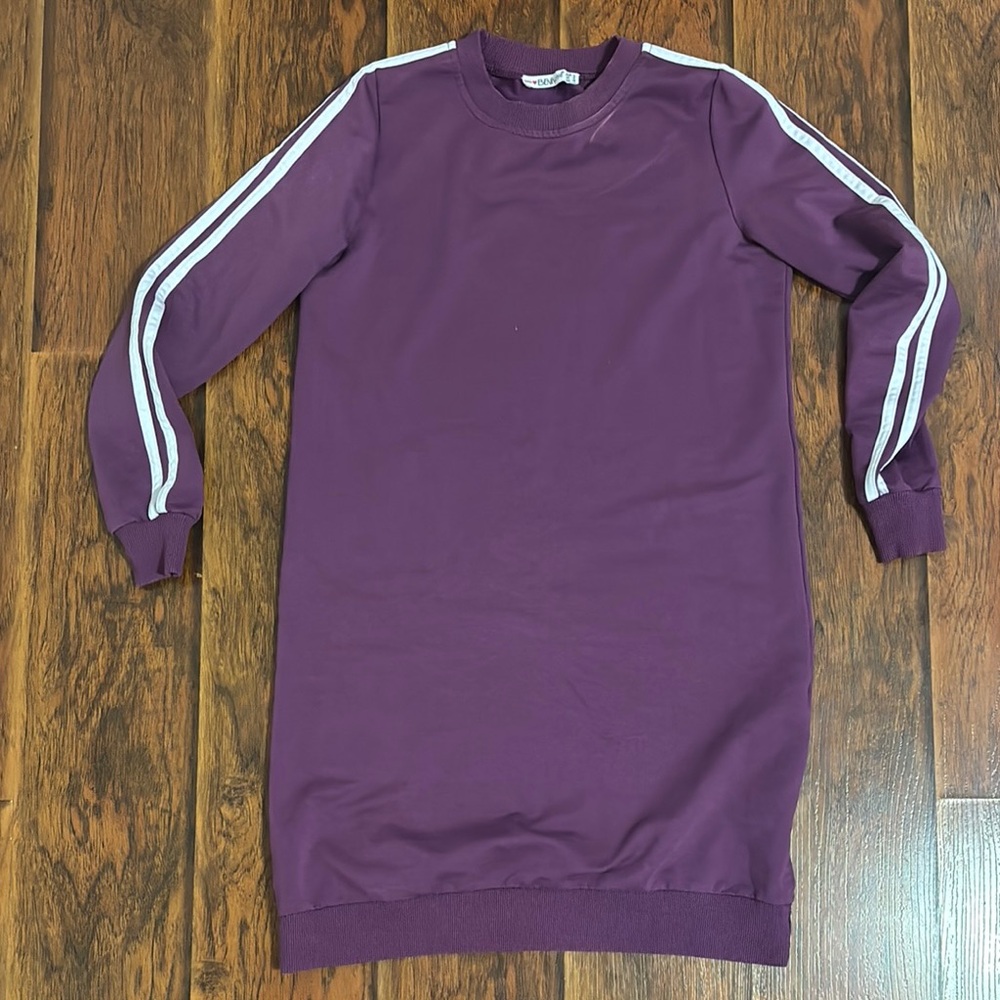 Purple Kids Dress with Striped Sleeves